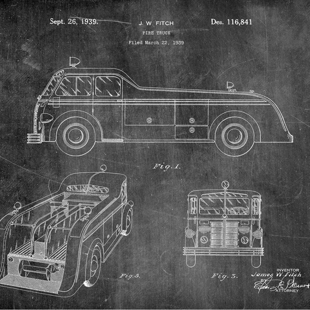 Set of Prints - Vintage Fire Truck & Fire Ax Blueprint Art